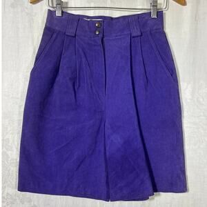 Vintage San Remo Leather Shorts 8 Purple Pleated Long Mom Lined Pebbled Suede